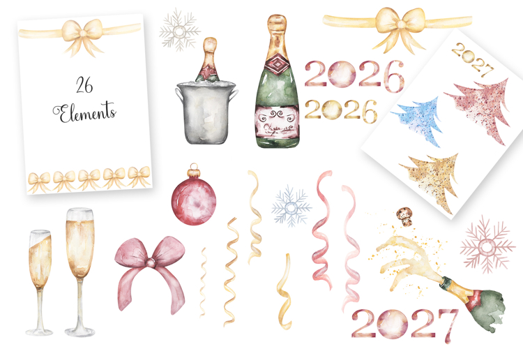 Watercolor Celebratory Icons Set Bundle