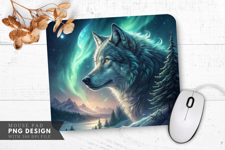 Celestial Wolf Guardian of the Northern Lights Mouse Pad PNG