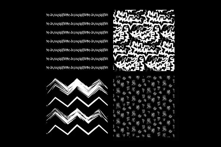 Raw Rhythm - 4 Black and White Grunge Seamless Patterns