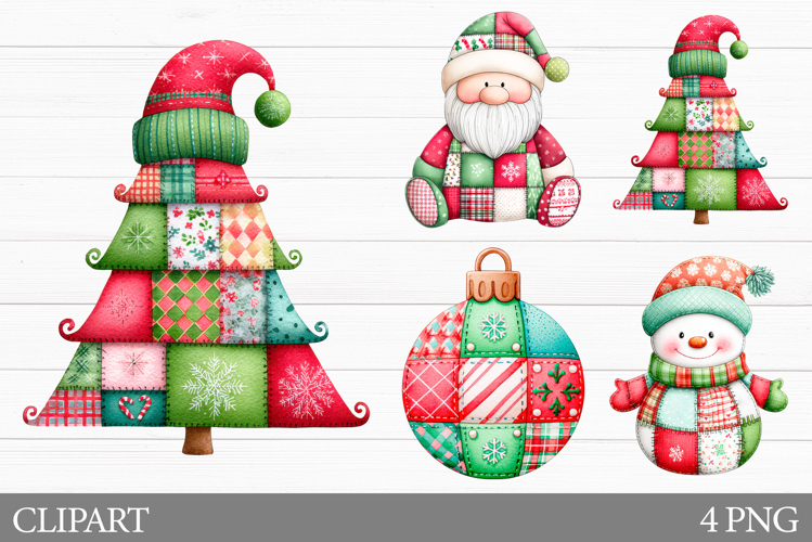 Patchwork Christmas Clipart. Patchwork Christmas Sublimation