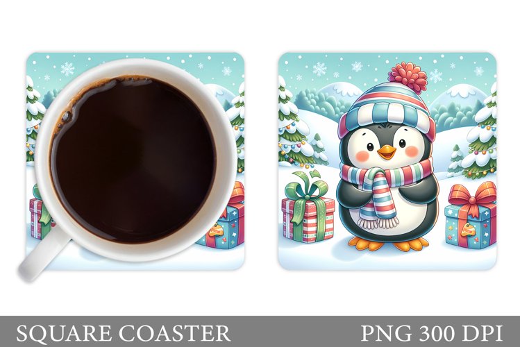 Cute Penguin Coaster Sublimation. Christmas Coaster Design example image 1