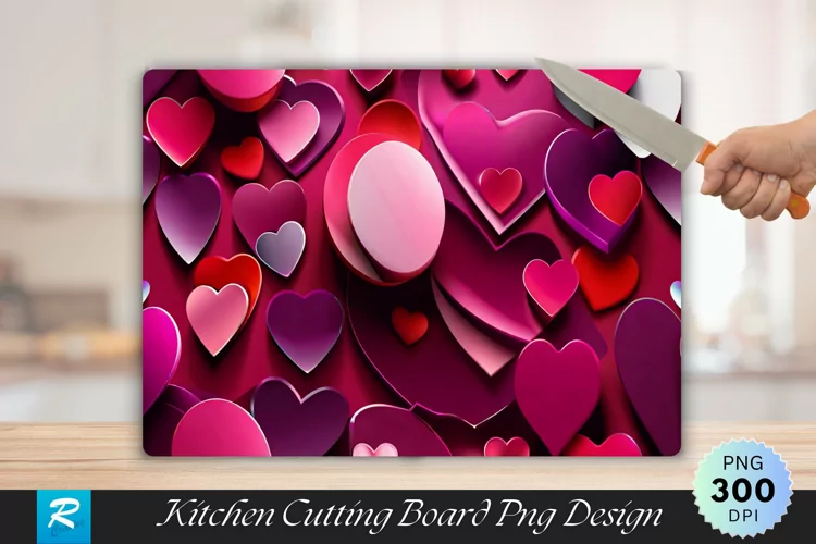 3D Heart Cutting Board Sublimation Design