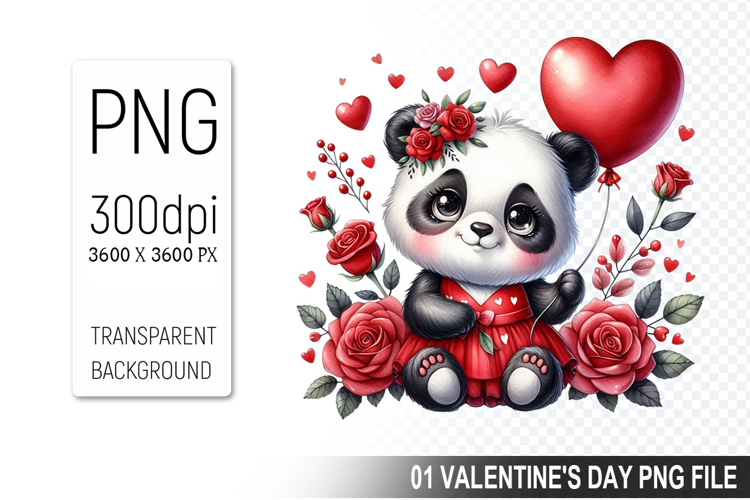 Cute Panda Sublimation, Valentine's Digital Clipart PNG File example image 1