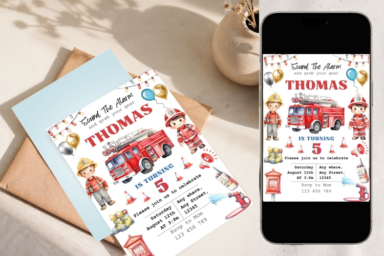 Fire Truck Birthday Invitation Template