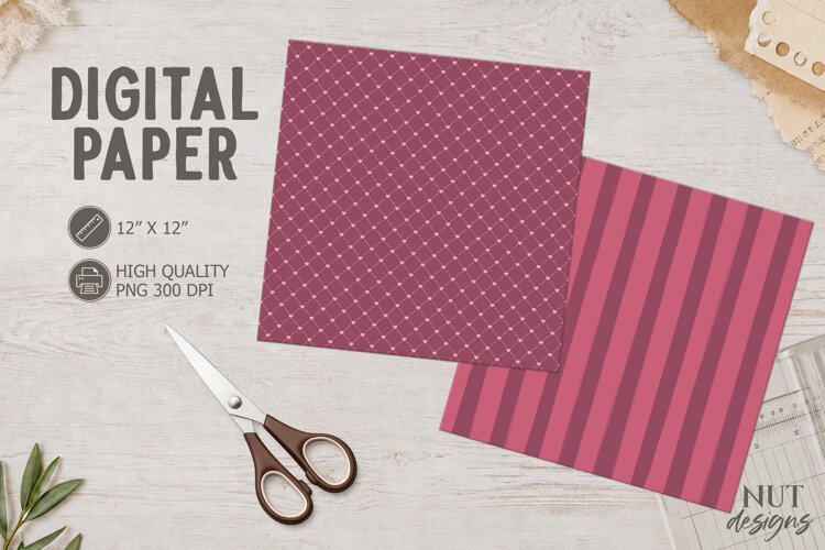 Pink Burgundy Valentine Digital Paper Striped background example image 1