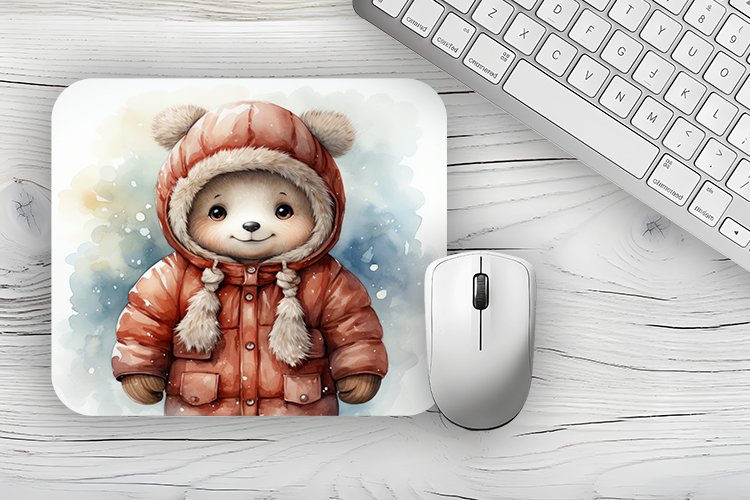 christmas bear Mousepad PNG, Animal Mousepad Sublimation Des example image 1