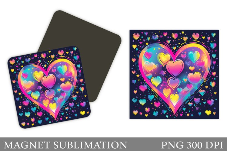 Hearts Magnet Sublimation. Rainbow Hearts Magnet Design