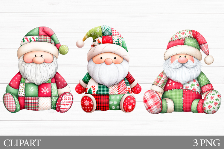 Christmas Gnome Clipart. Patchwork Christmas Clipart