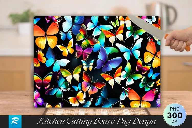 Colorful Butterflies Cutting Board Sublimation Design