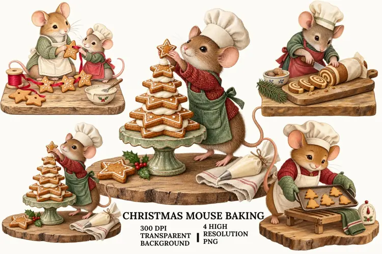 Christmas Mouse Baking PNG, Gingerbread Cookie Sublimation
