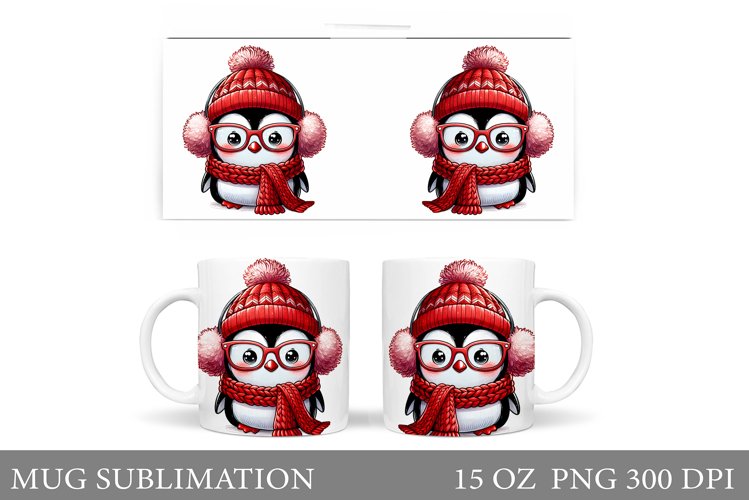 Cute Penguin Mug Design. Christmas Mug Sublimation