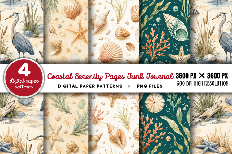 Coastal Serenity Junk Journal Pages PNG
