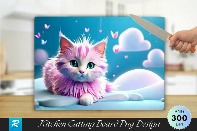 3D Cute Cate Cutting Board Sublimation Design