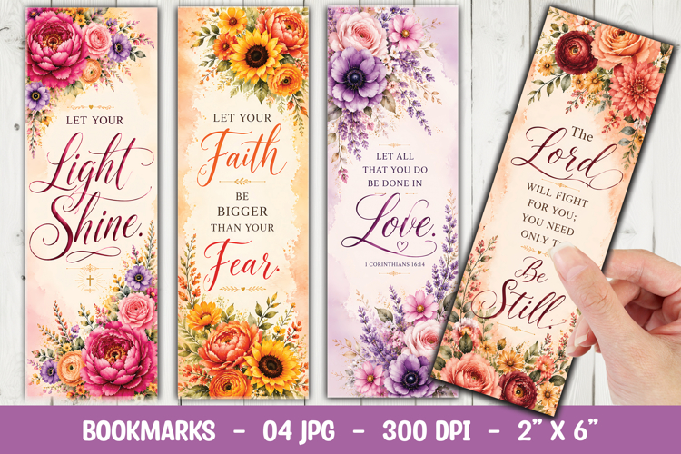 Watercolor Floral Christian Bookmark PNG, Faith Quote