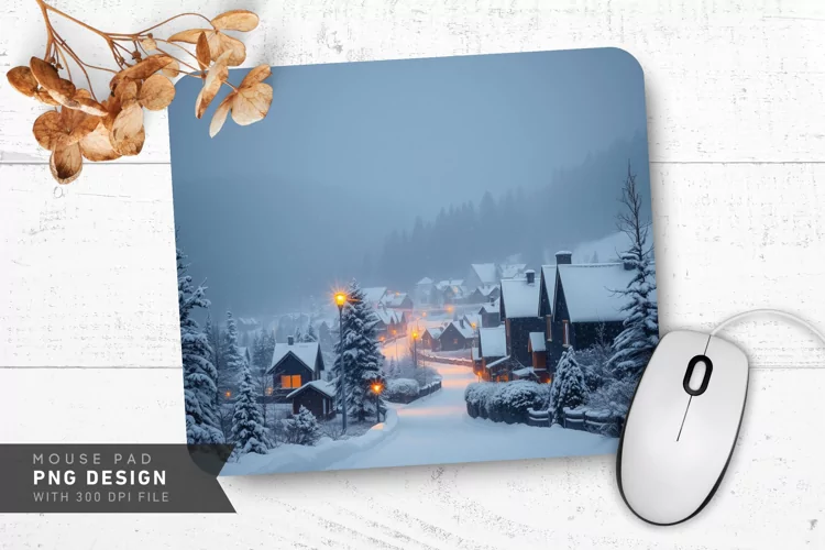 Winter Meadow with Frozen Pond Mouse Pad PNG