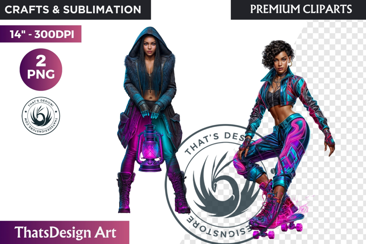 Urban Neon Witch Sublimation Graphics, Cyberpunk PNG