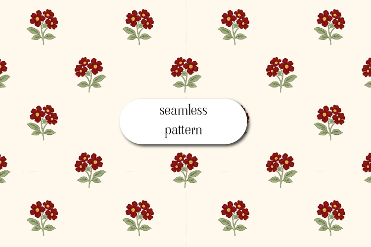 Red Floral Seamless Pattern, Vintage Flower Repeat JPG