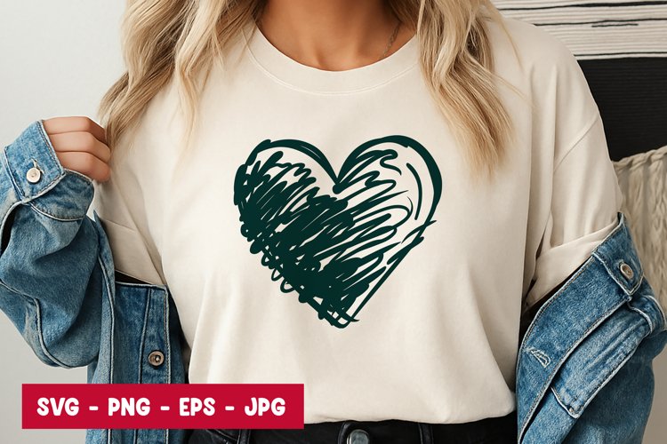 Green Scribble Heart Hand Drawn SVG PNG