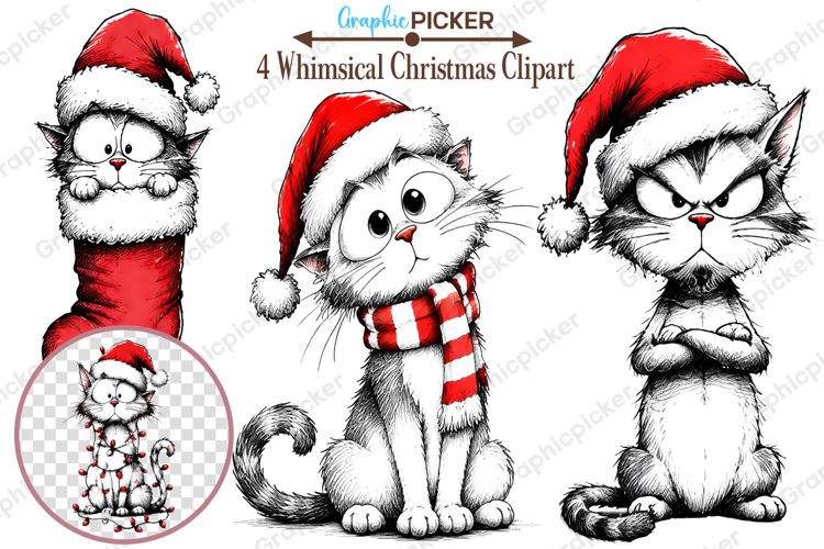 Whimsical Cats Christmas Clipart, Trending Christmas PNG