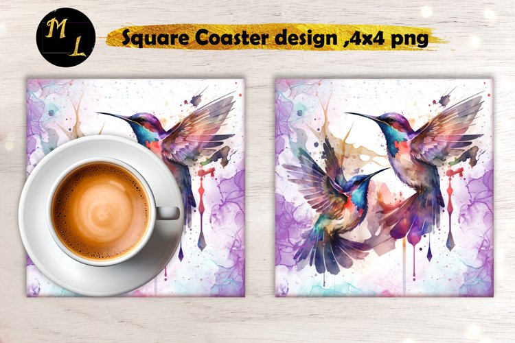 Hummingbird Square Coaster,Watercolor Hummingbird Coaster example image 1