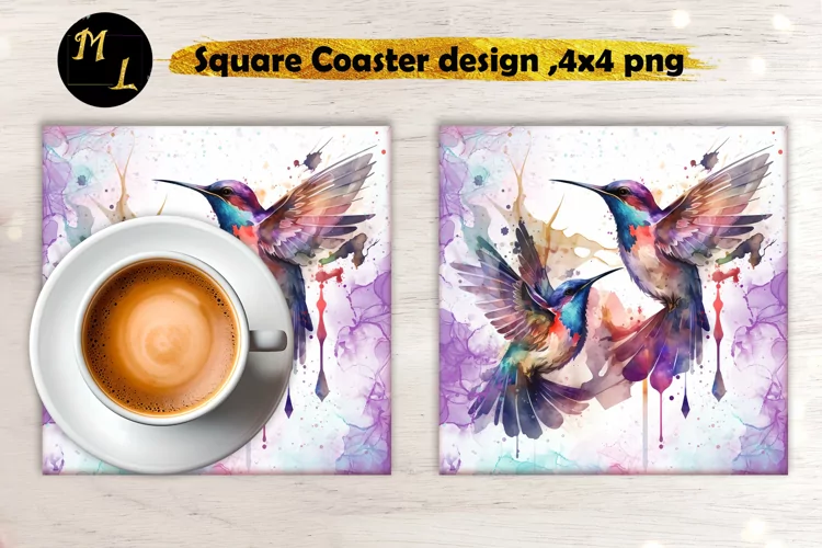 Hummingbird Square Coaster,Watercolor Hummingbird Coaster