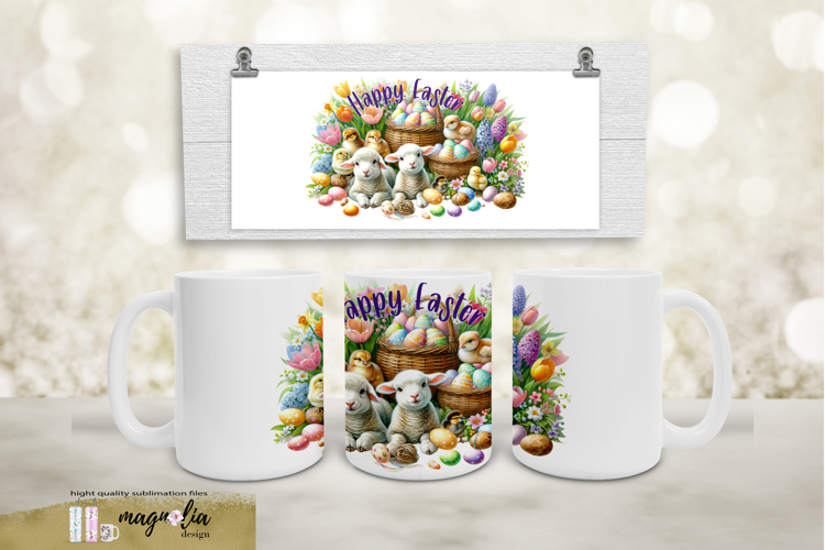 Happy Easter watercolor mug wrap sublimation png example image 1