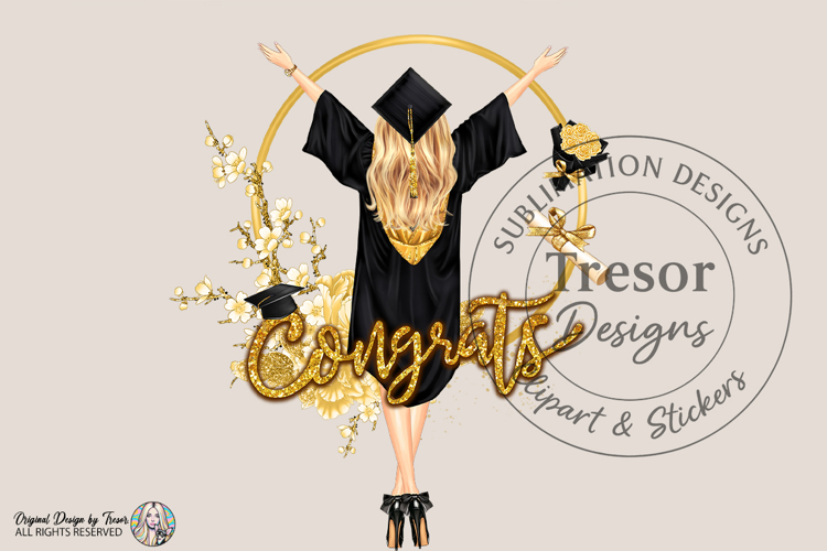 Graduation Blonde Girl PNG Congrats Grad Gold Glam Clipart