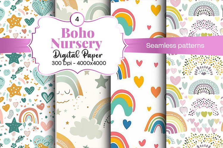 Nursery Boho digital paper Seamless backgrounds