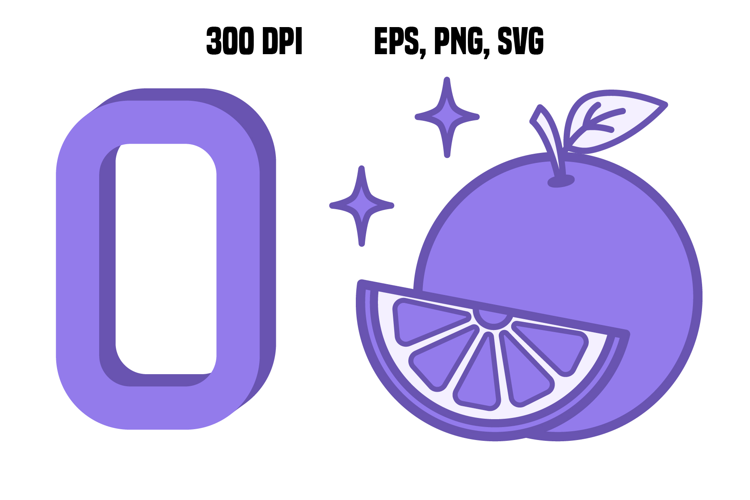 Purple Letter O and Orange. Vector