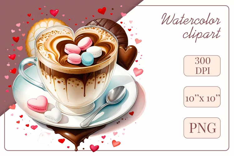 Coffee Cup or Latte, Watercolor Clipart, Sublimation Design