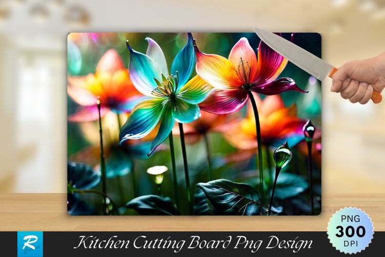 Glass Wall Flowers Art Cutting Board Sublimation Design example image 1