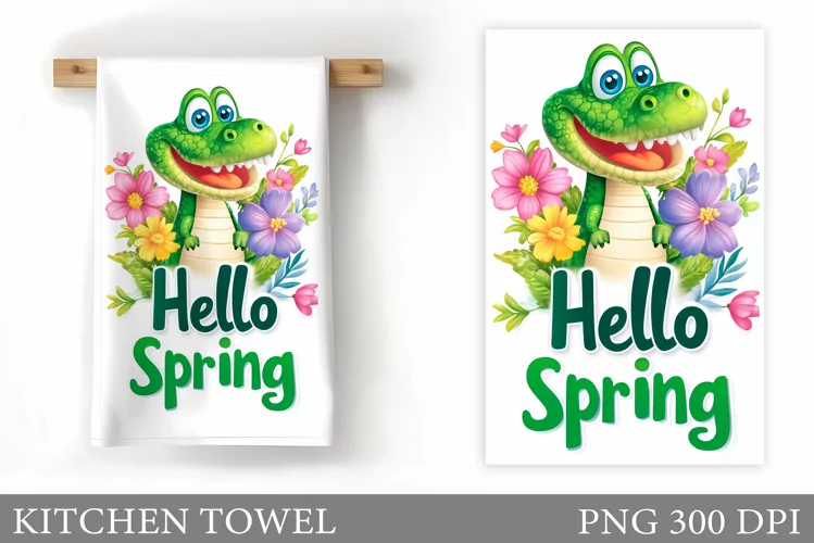 Spring Crocodile Kitchen Towel. Spring Kitchen Towel Design