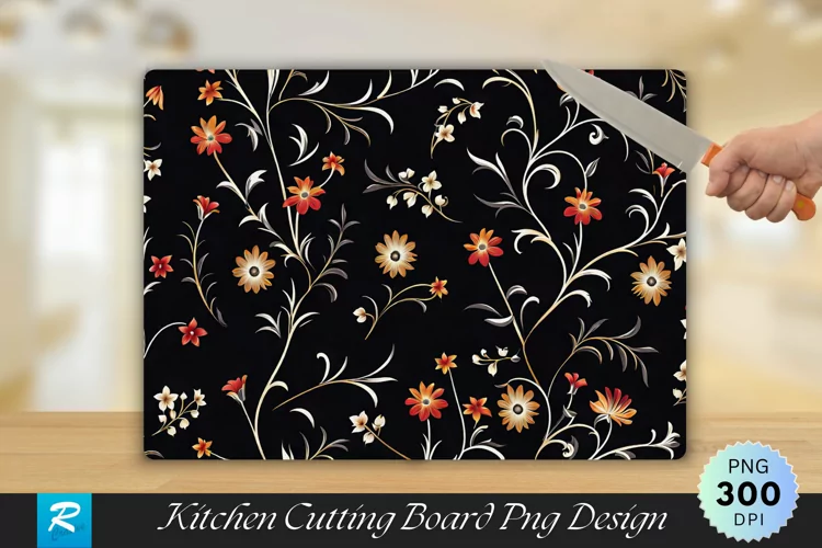 Flowers On Black Cutting Board Sublimation Design