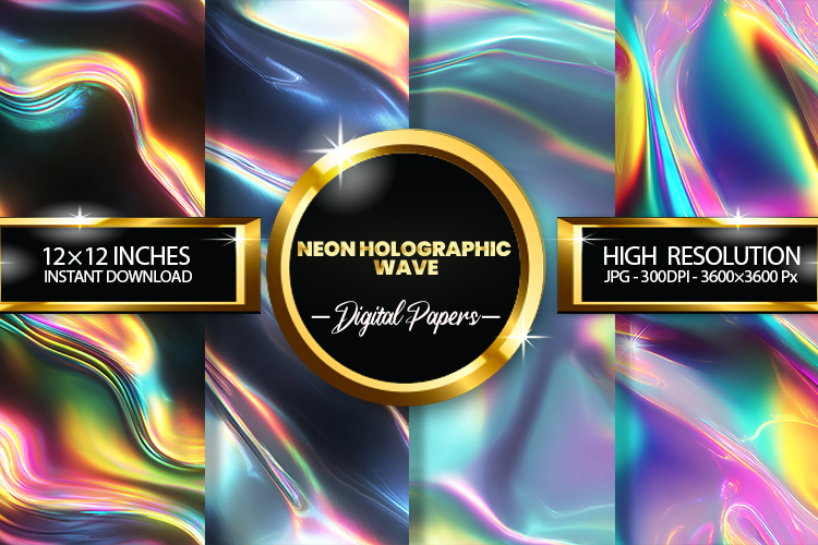 neon holographic wave Digital Papers - 04 variations