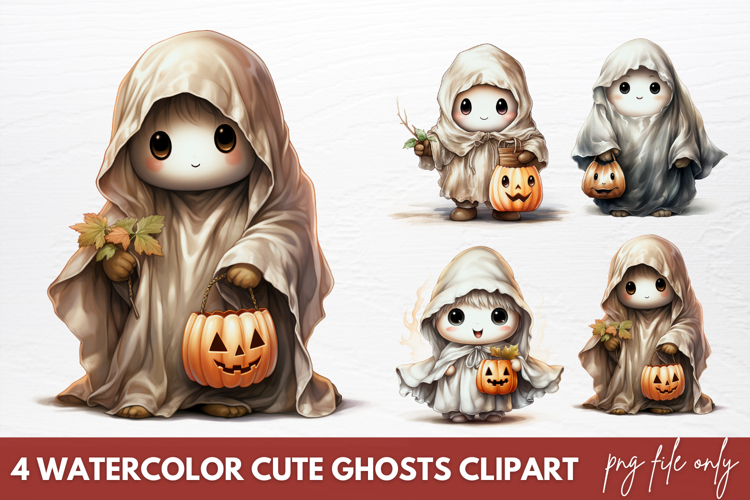 Watercolor Cute Ghost Clipart Sublimation PNG