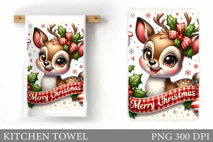 Cute Deer Kitchen Towel. Christmas Kitchen Towel Design