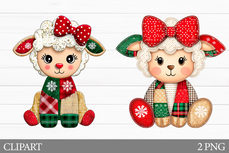 Christmas Lamb Clipart. Patchwork Christmas Clipart