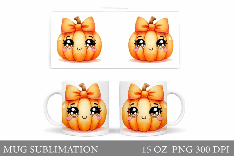 Cute Pumpkin Mug Sublimation. Halloween Pumpkin Mug Wrap