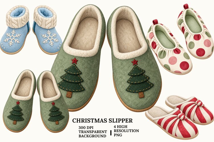 Christmas Slipper PNG, Cozy Winter House Shoe Sublimation example image 1