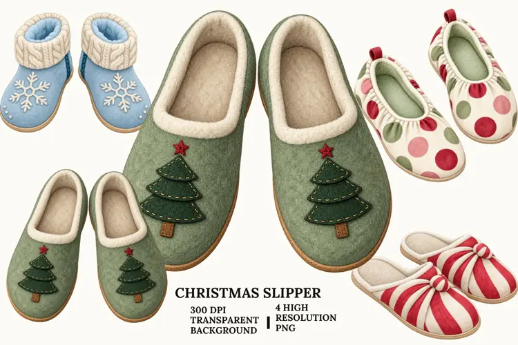 Christmas Slipper PNG, Cozy Winter House Shoe Sublimation