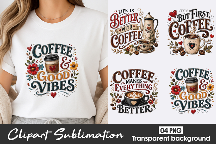 Coffee Good Vibes Vintage Clipart Sublimation PNG