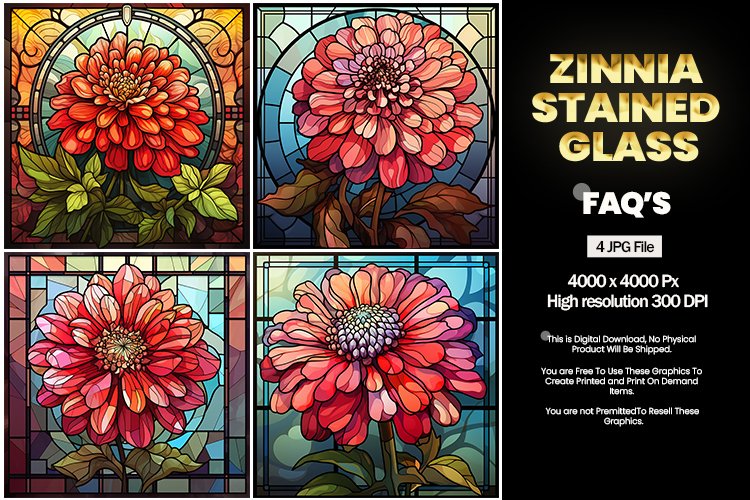 Stained Glass Zinnia Square Coaster - 04 Variations example image 1