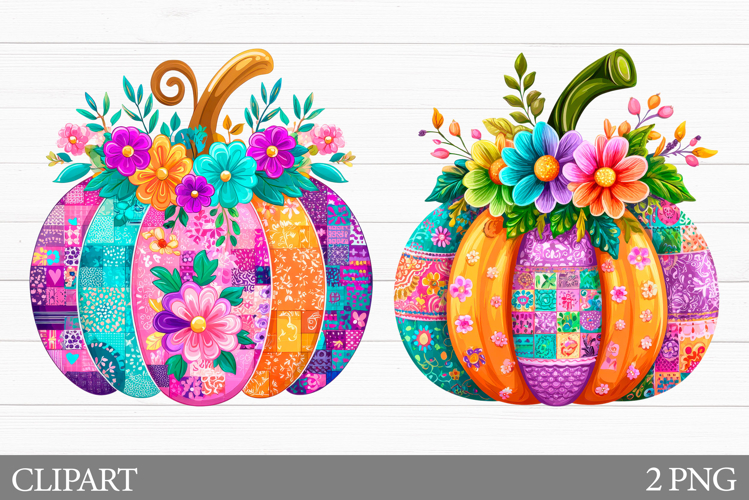 Patchwork Pumpkin Clipart. Floral Pumpkin Clipart