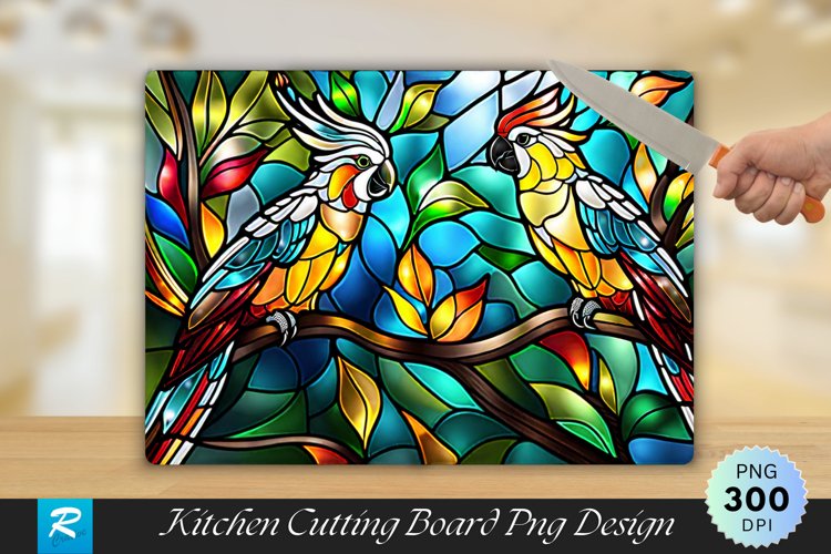 Cockatoo Stained Glass Cutting Board Sublimation Design