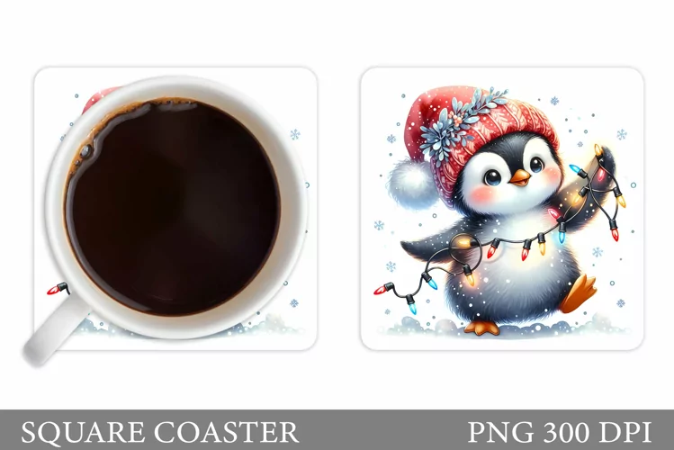 Cute Penguin Coaster Design. Cute Penguin Sublimation
