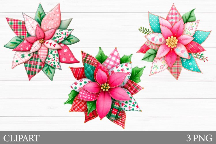 Patchwork Poinsettia Clipart. Patchwork Christmas Clipart