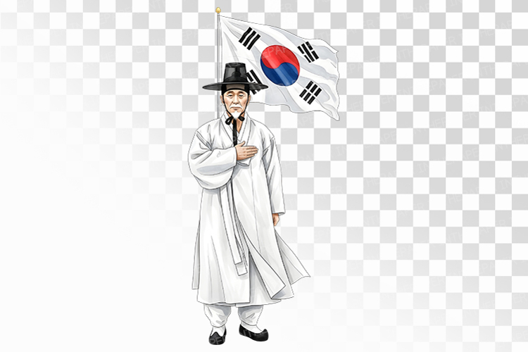 Elderly Korean Scholar Official Hanbok Taegeukgi Flag PNG