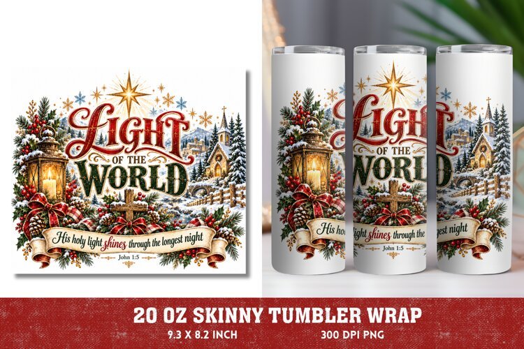 Light of the World 20oz Tumbler Wrap, Christian Christmas Na example image 1
