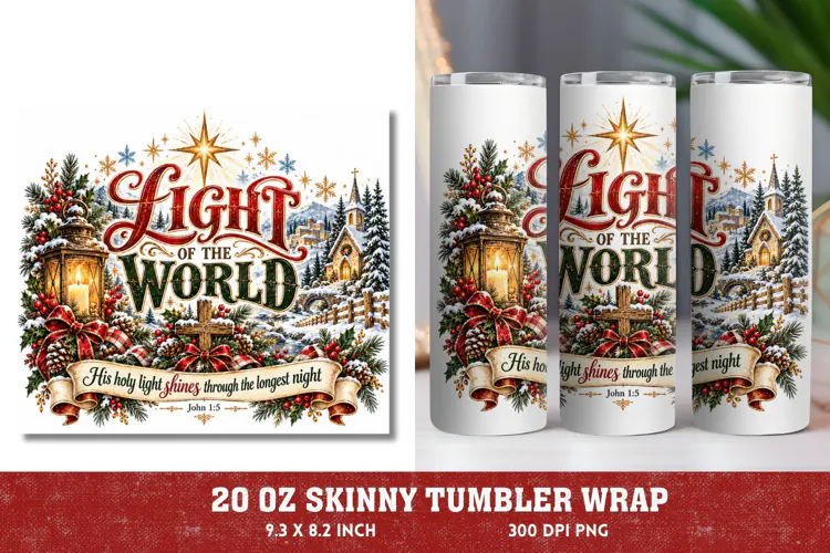 Light of the World 20oz Tumbler Wrap, Christian Christmas Na