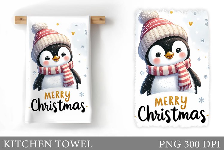 Cute Penguin Kitchen Towel. Christmas Kitchen Towel Design example image 1